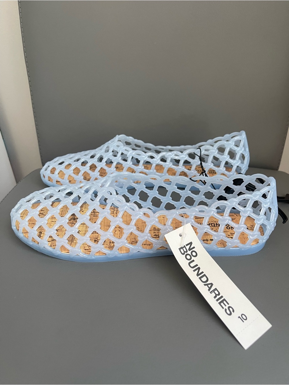 No Boundaries Light Blue Caged Jelly Sandals Cork Insole Size 10